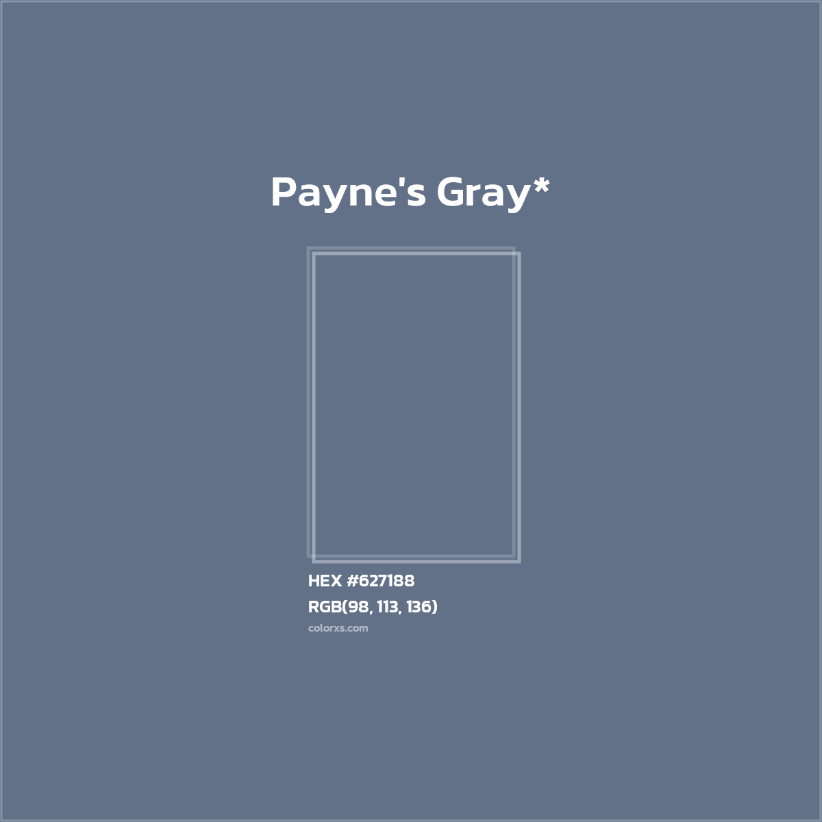 #627188 hex color. RGB, RYB, CMYK, HSL, HSV codes and color conversions. Matching color names, palettes, paints.