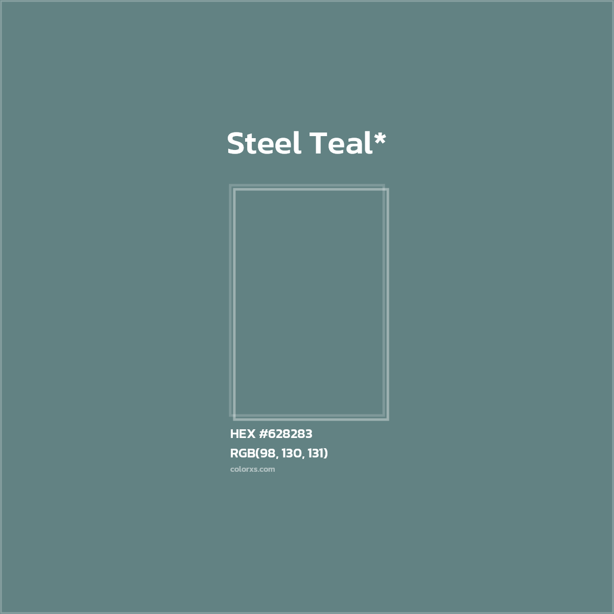 #628283 hex color. RGB, RYB, CMYK, HSL, HSV codes and color conversions. Matching color names, palettes, paints.