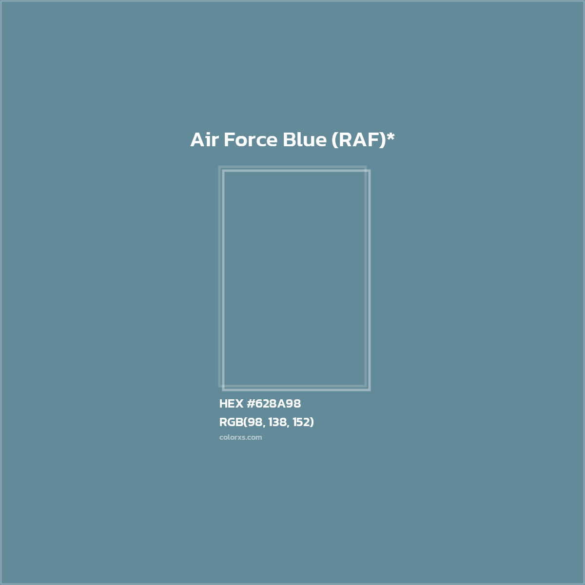 #628A98 hex color. RGB, RYB, CMYK, HSL, HSV codes and color conversions. Matching color names, palettes, paints.