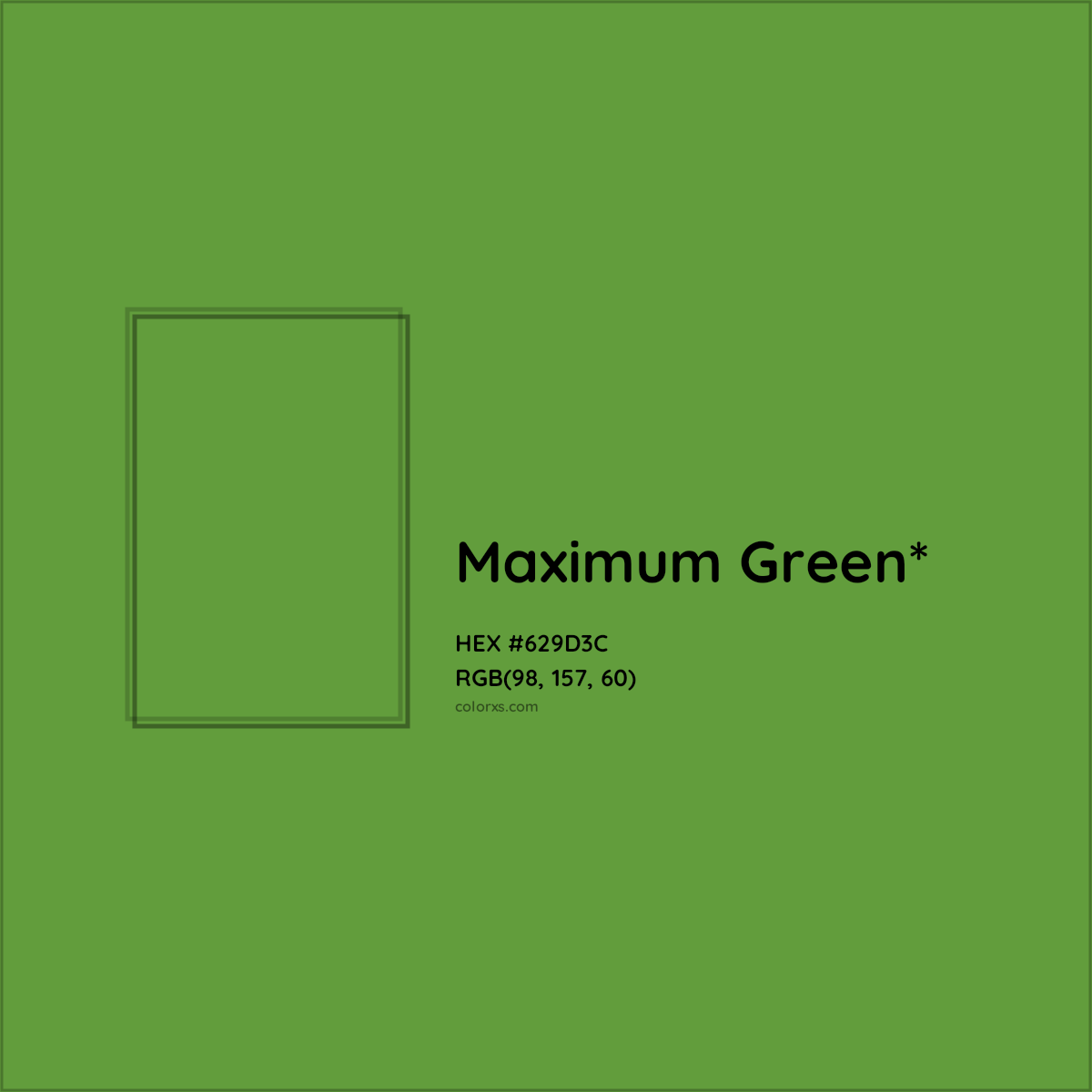 #629D3C hex color. RGB, RYB, CMYK, HSL, HSV codes and color conversions. Matching color names, palettes, paints.