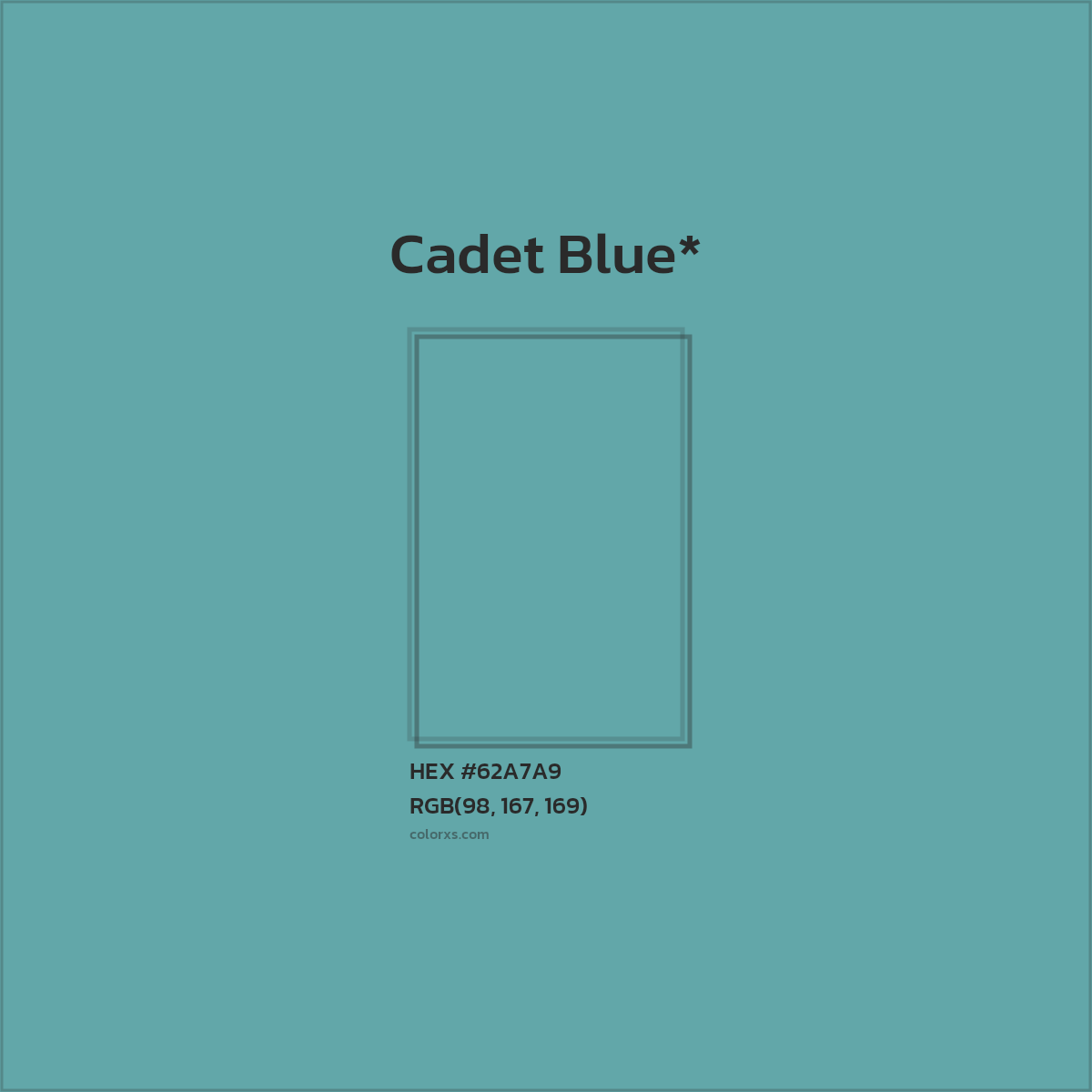 #62A7A9 hex color. RGB, RYB, CMYK, HSL, HSV codes and color conversions. Matching color names, palettes, paints.