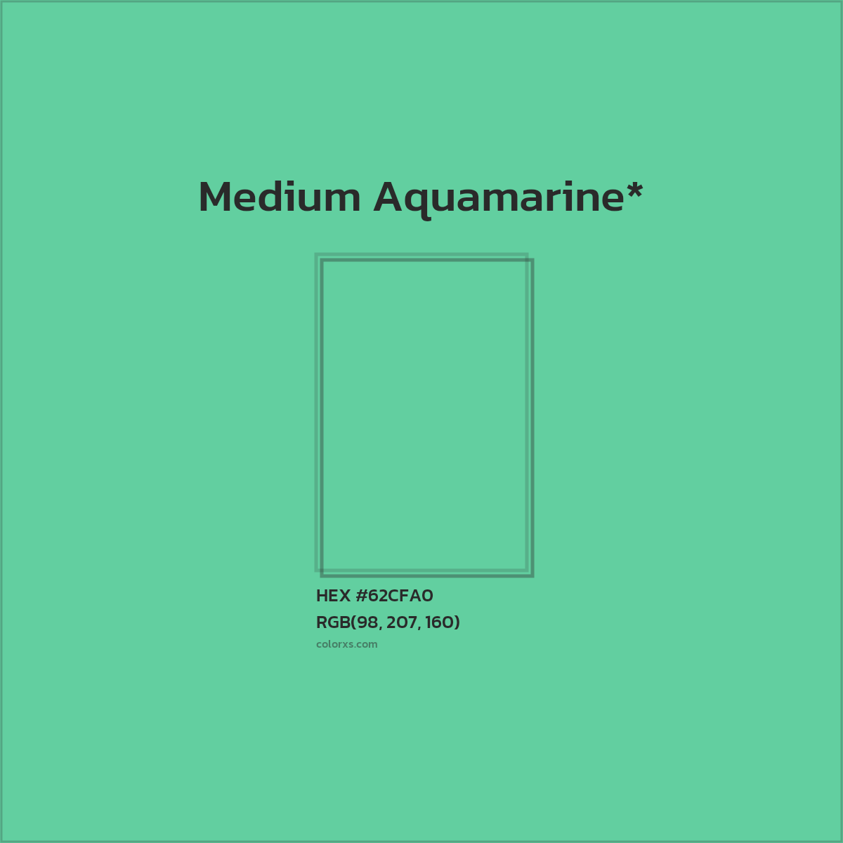 #62CFA0 hex color. RGB, RYB, CMYK, HSL, HSV codes and color conversions. Matching color names, palettes, paints.