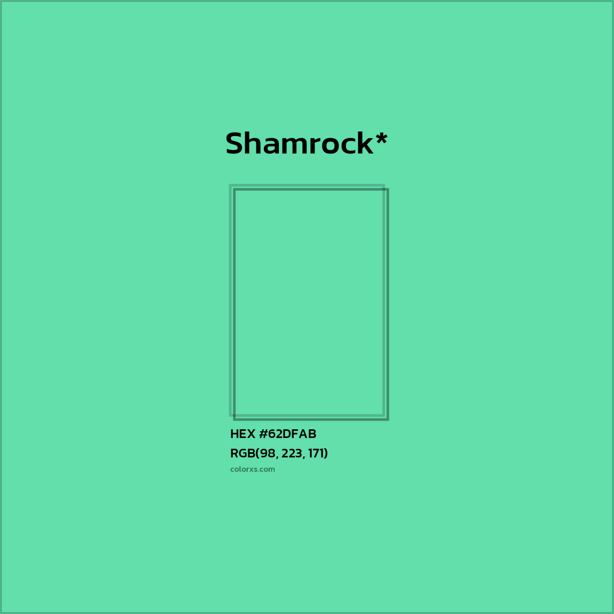 #62DFAB hex color. RGB, RYB, CMYK, HSL, HSV codes and color conversions. Matching color names, palettes, paints.