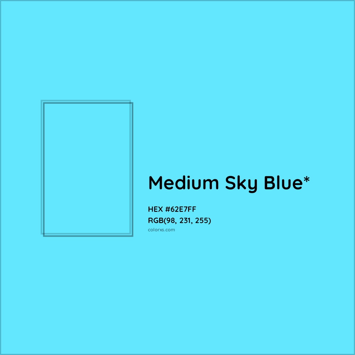 #62E7FF hex color. RGB, RYB, CMYK, HSL, HSV codes and color conversions. Matching color names, palettes, paints.
