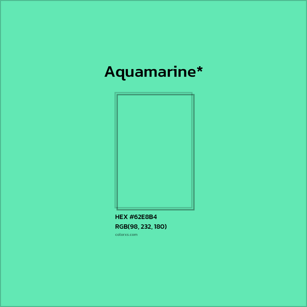 #62E8B4 hex color. RGB, RYB, CMYK, HSL, HSV codes and color conversions. Matching color names, palettes, paints.