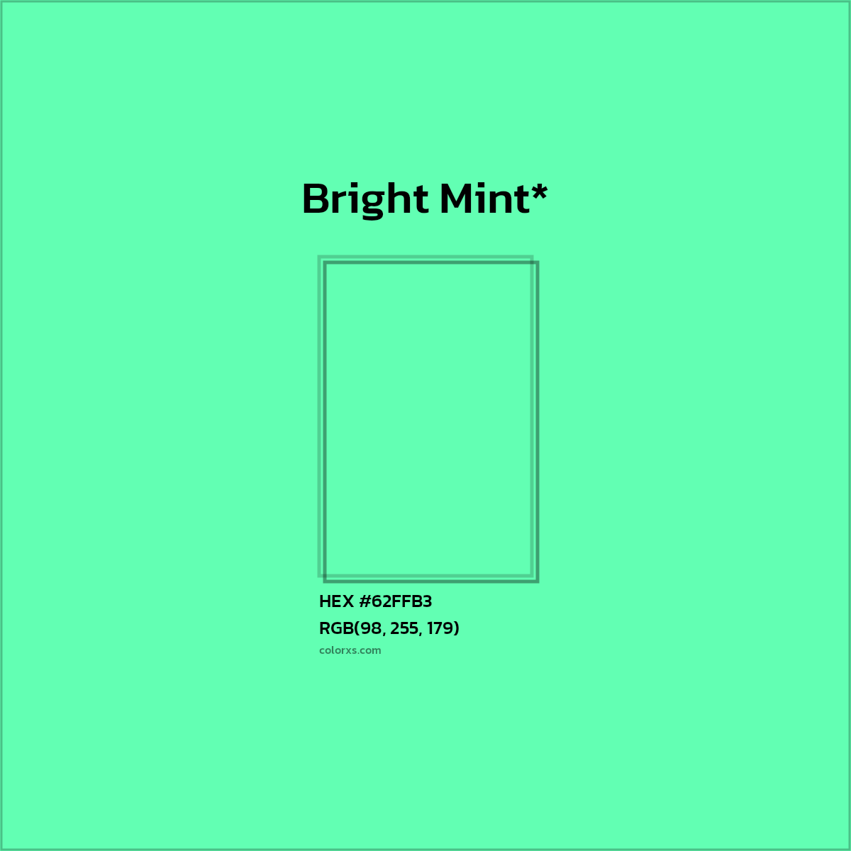#62FFB3 hex color. RGB, RYB, CMYK, HSL, HSV codes and color conversions. Matching color names, palettes, paints.