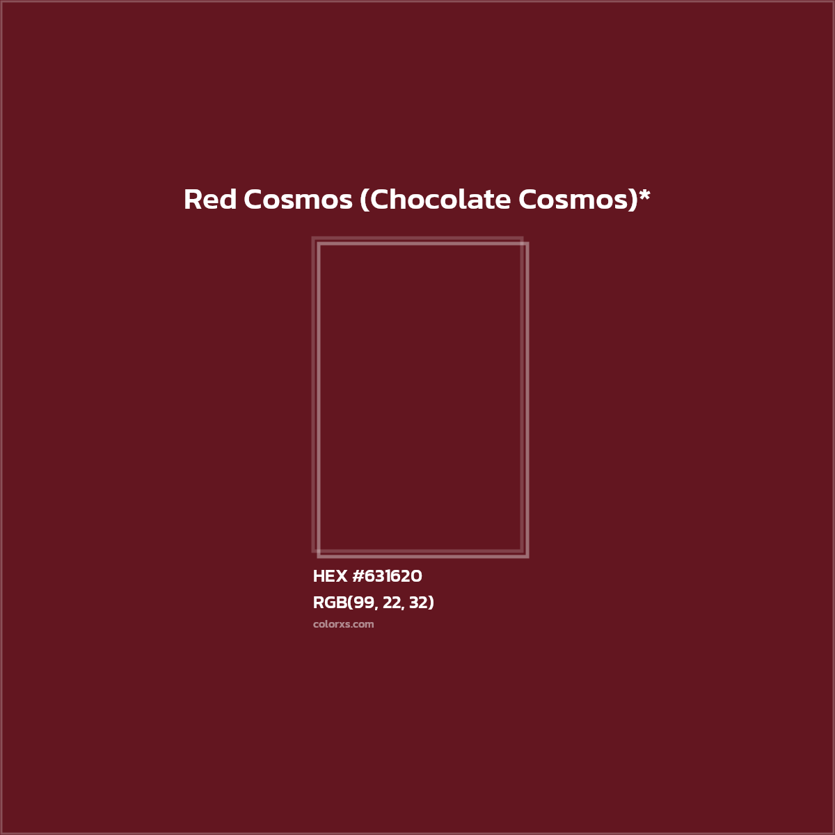 #631620 hex color. RGB, RYB, CMYK, HSL, HSV codes and color conversions. Matching color names, palettes, paints.