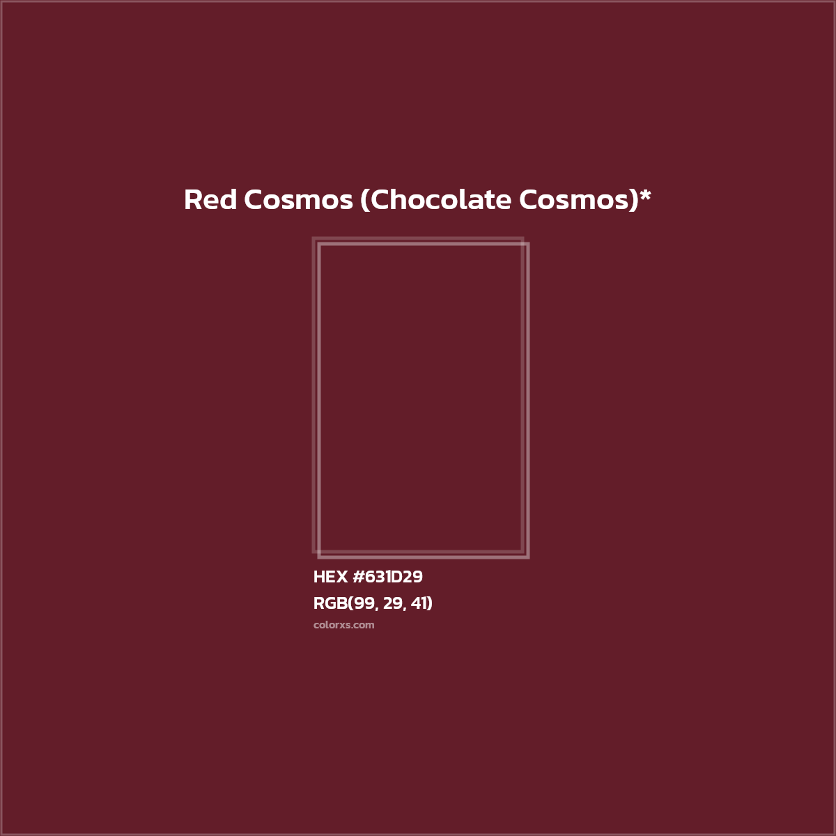 #631D29 hex color. RGB, RYB, CMYK, HSL, HSV codes and color conversions. Matching color names, palettes, paints.