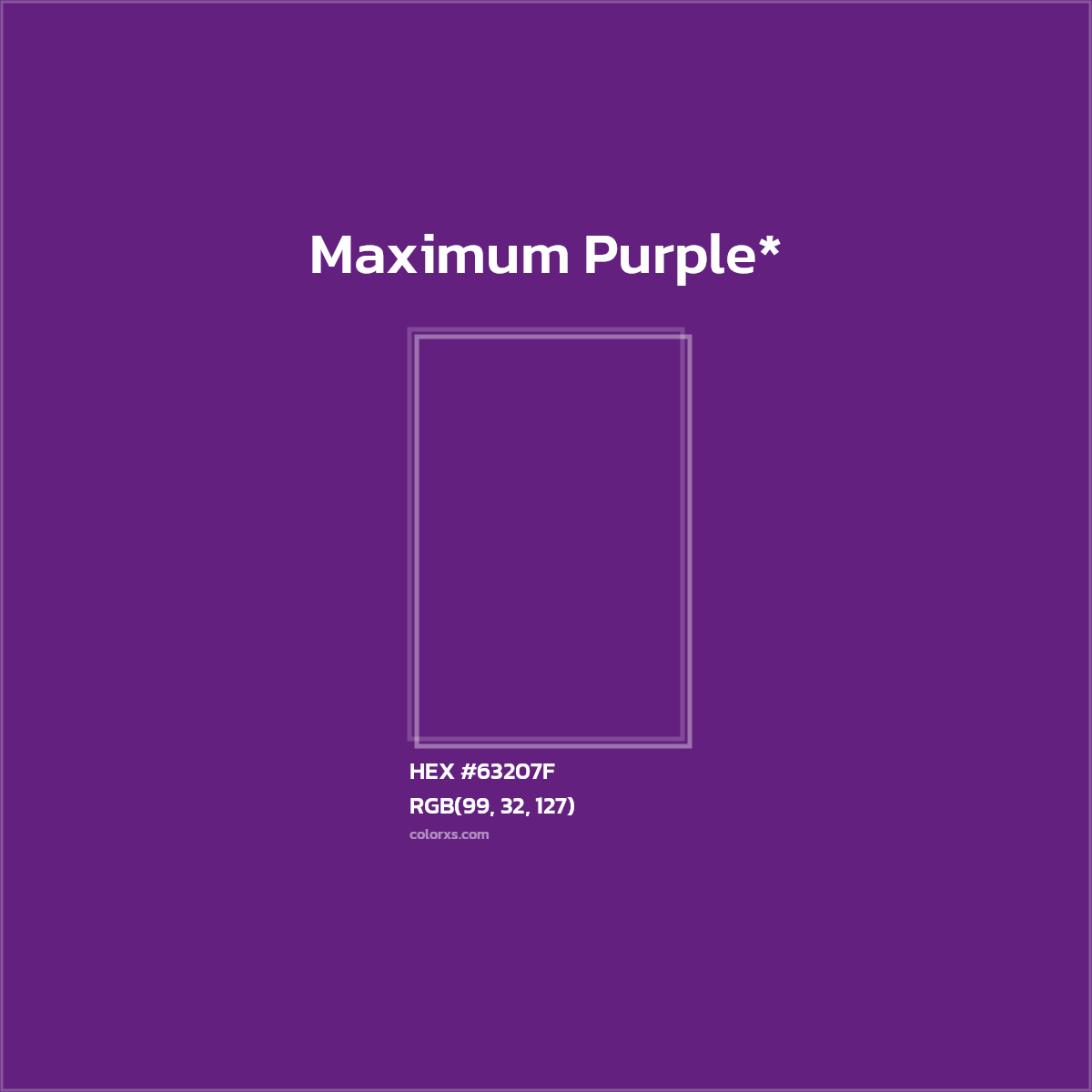 #63207F hex color. RGB, RYB, CMYK, HSL, HSV codes and color conversions. Matching color names, palettes, paints.