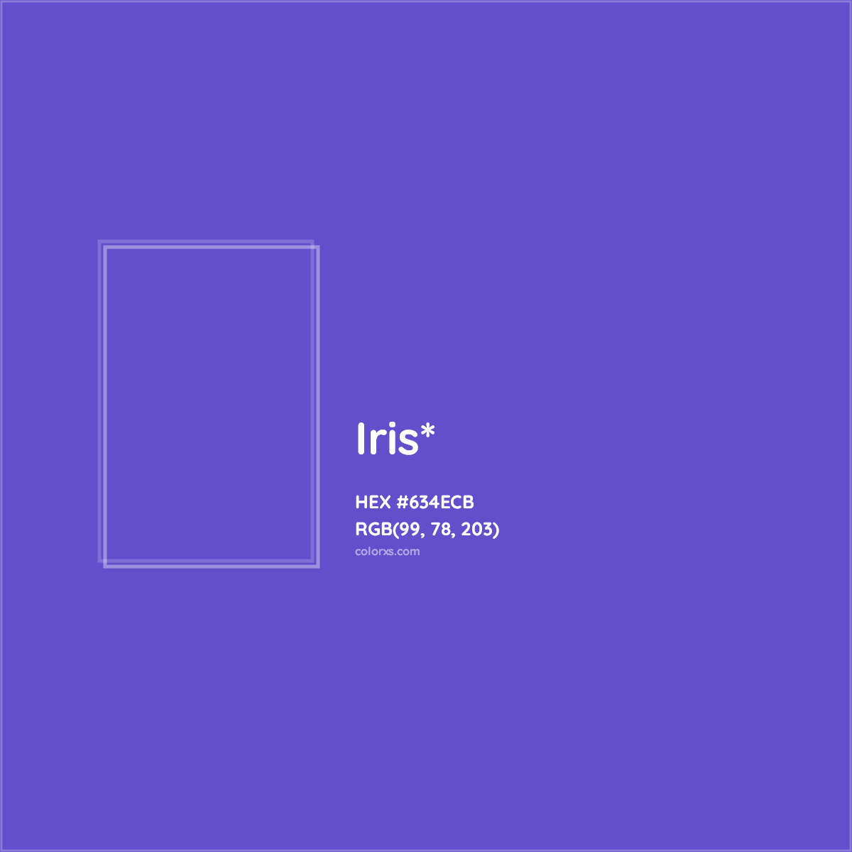 #634ECB hex color. RGB, RYB, CMYK, HSL, HSV codes and color conversions. Matching color names, palettes, paints.