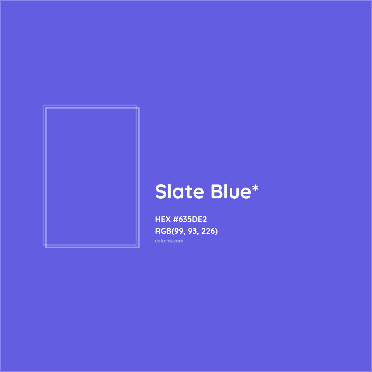 #635DE2 hex color. RGB, RYB, CMYK, HSL, HSV codes and color conversions. Matching color names, palettes, paints.