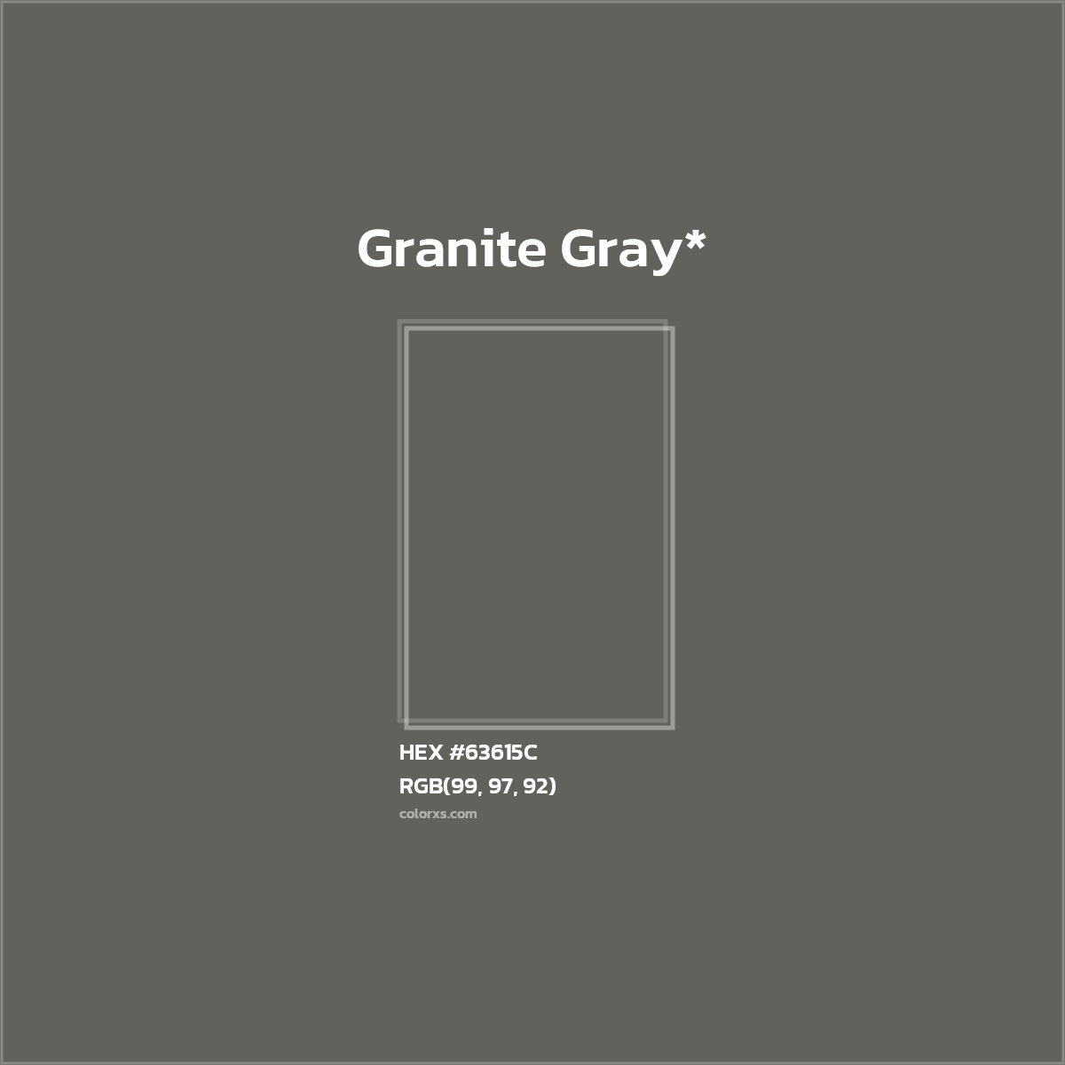 #63615C hex color. RGB, RYB, CMYK, HSL, HSV codes and color conversions. Matching color names, palettes, paints.
