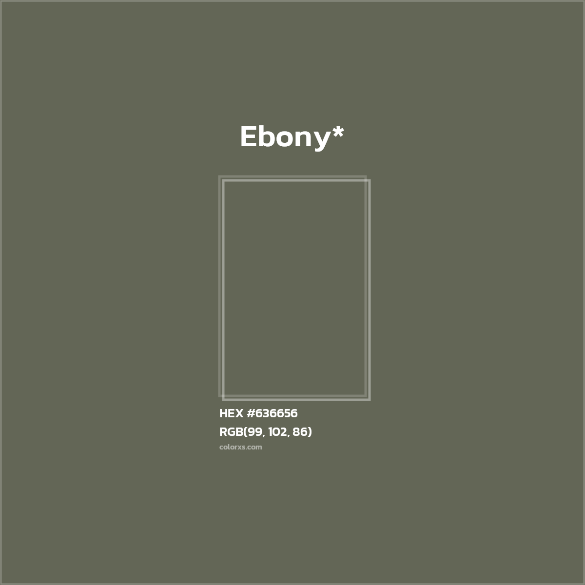 #636656 hex color. RGB, RYB, CMYK, HSL, HSV codes and color conversions. Matching color names, palettes, paints.