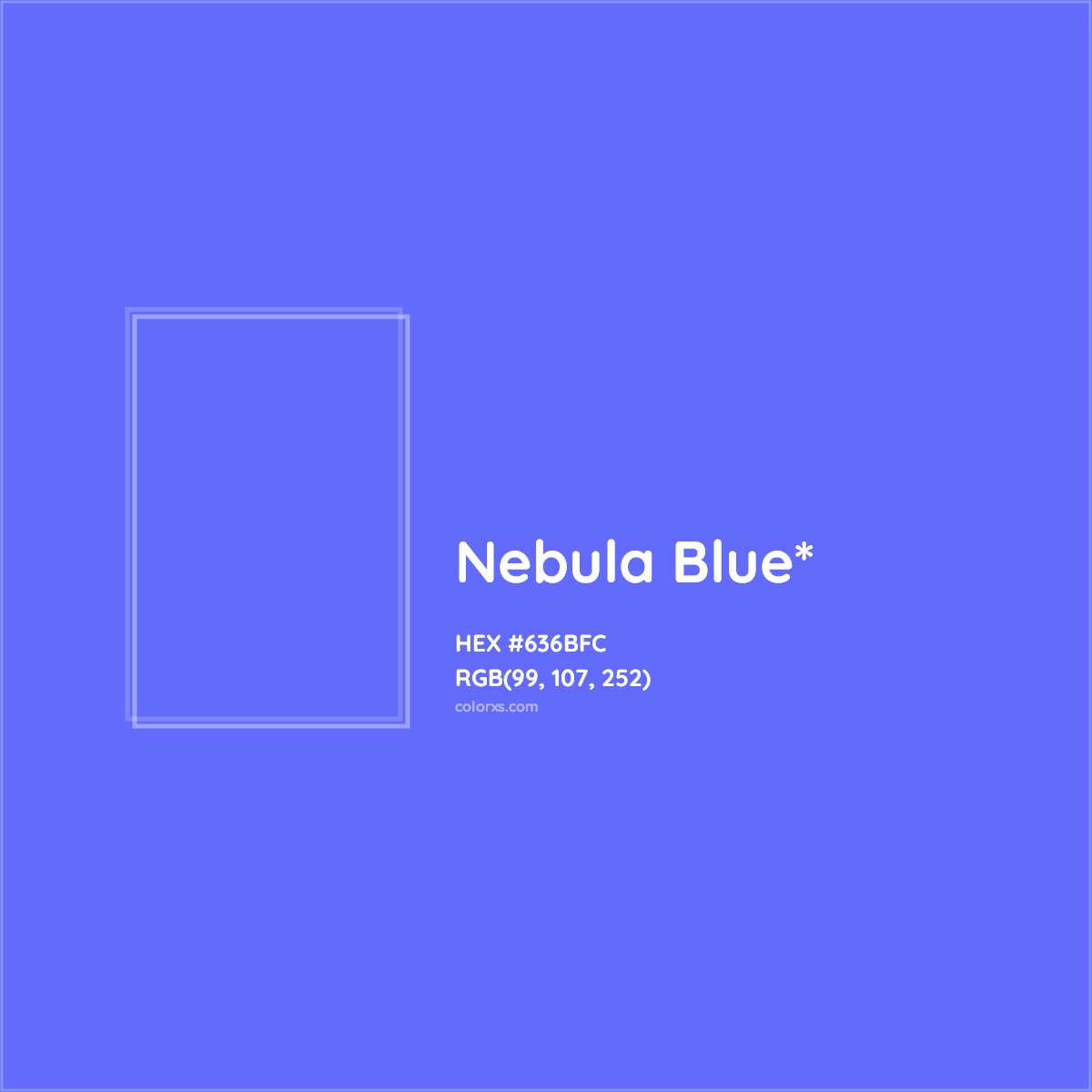 #636BFC hex color. RGB, RYB, CMYK, HSL, HSV codes and color conversions. Matching color names, palettes, paints.
