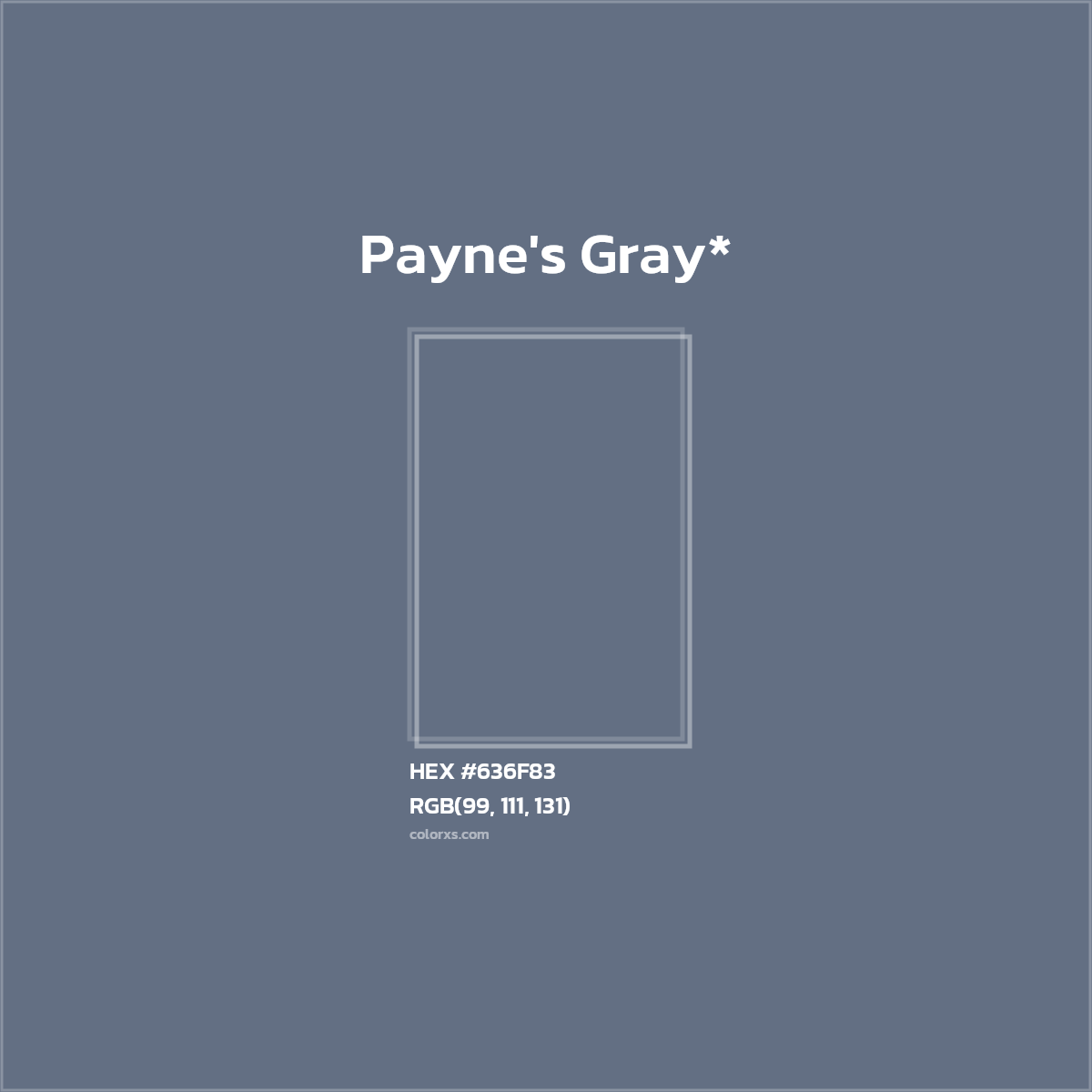 #636F83 hex color. RGB, RYB, CMYK, HSL, HSV codes and color conversions. Matching color names, palettes, paints.