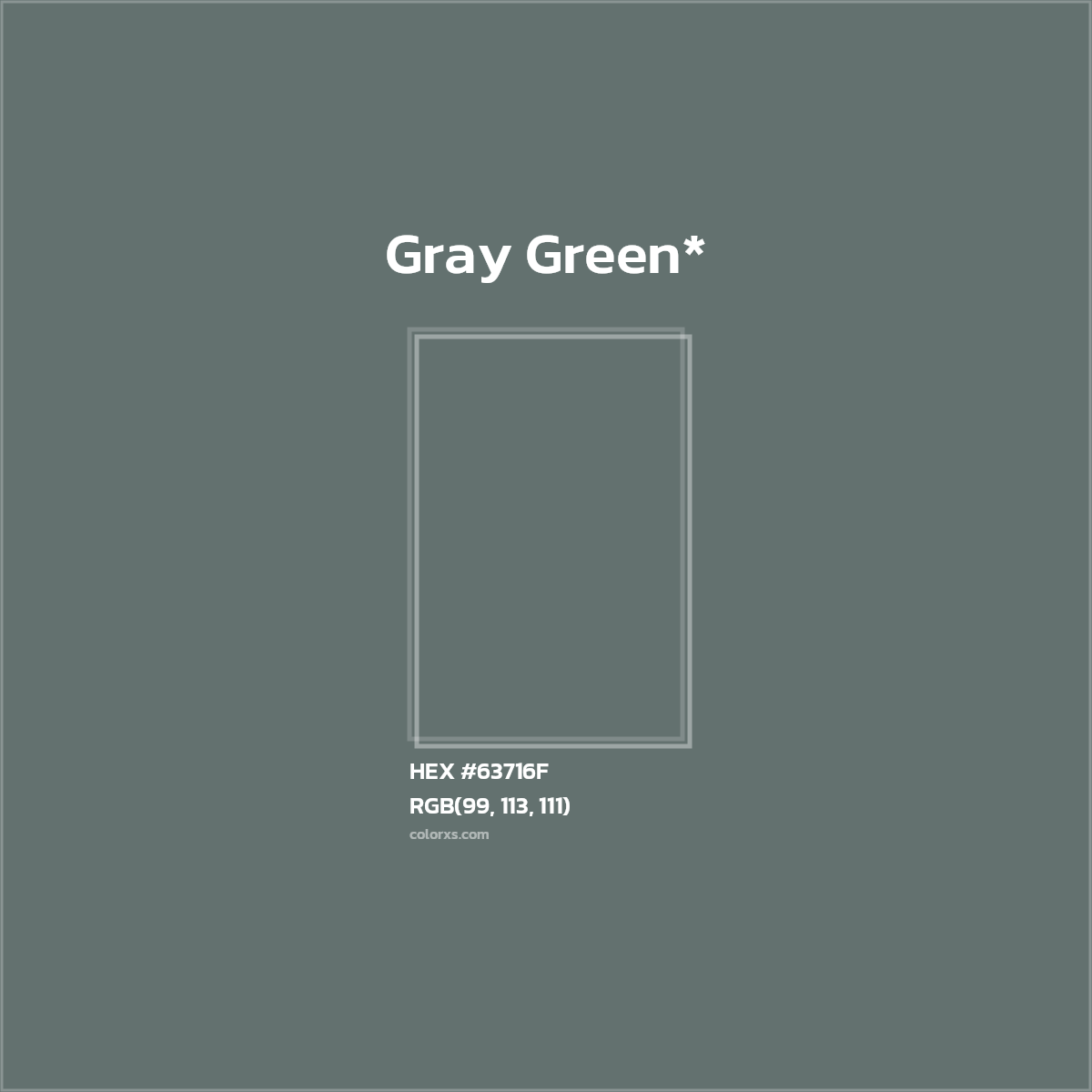 #63716F hex color. RGB, RYB, CMYK, HSL, HSV codes and color conversions. Matching color names, palettes, paints.