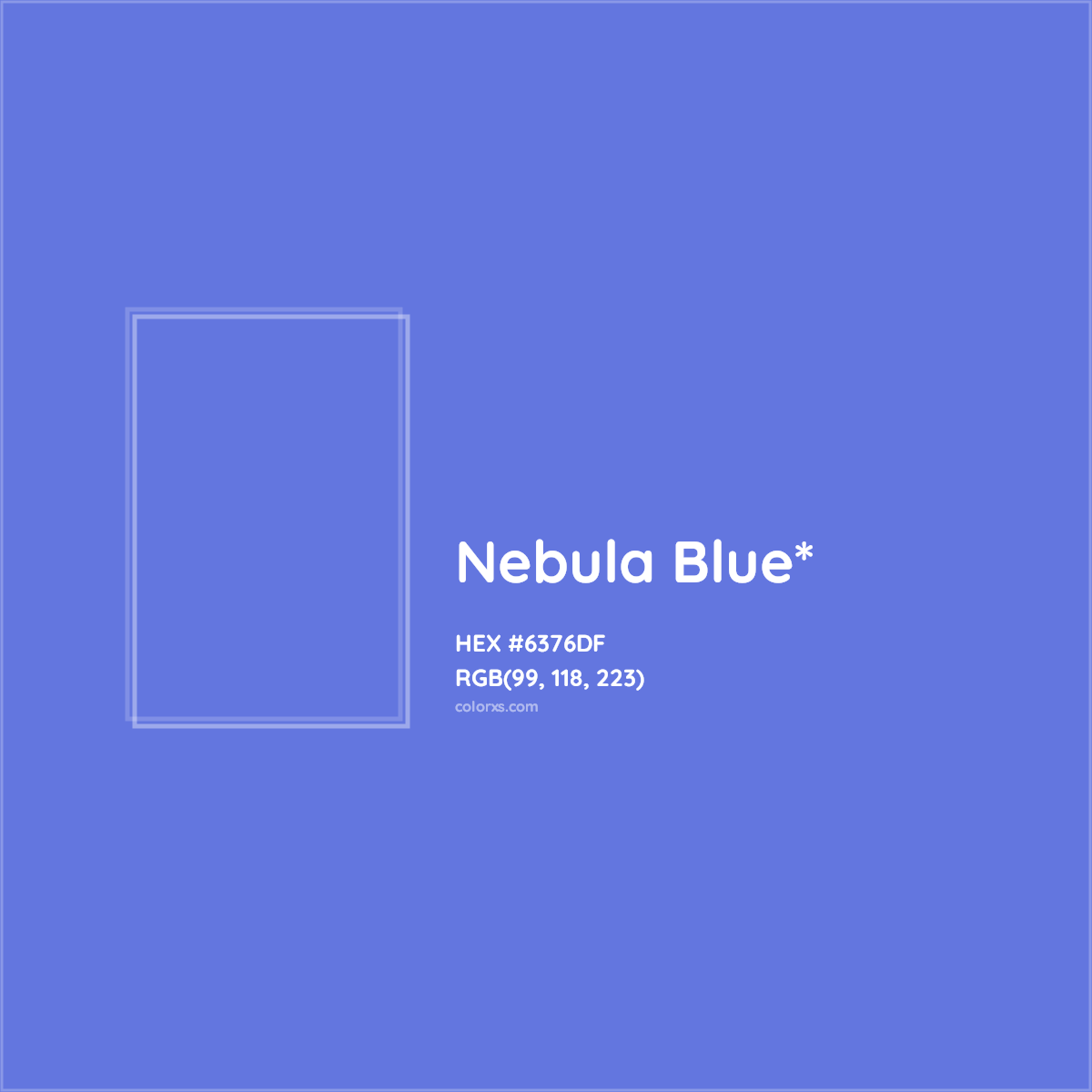 #6376DF hex color. RGB, RYB, CMYK, HSL, HSV codes and color conversions. Matching color names, palettes, paints.