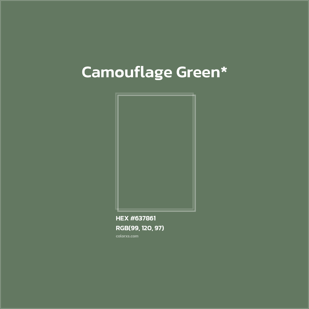 #637861 hex color. RGB, RYB, CMYK, HSL, HSV codes and color conversions. Matching color names, palettes, paints.