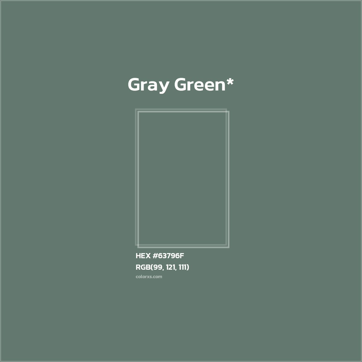 #63796F hex color. RGB, RYB, CMYK, HSL, HSV codes and color conversions. Matching color names, palettes, paints.