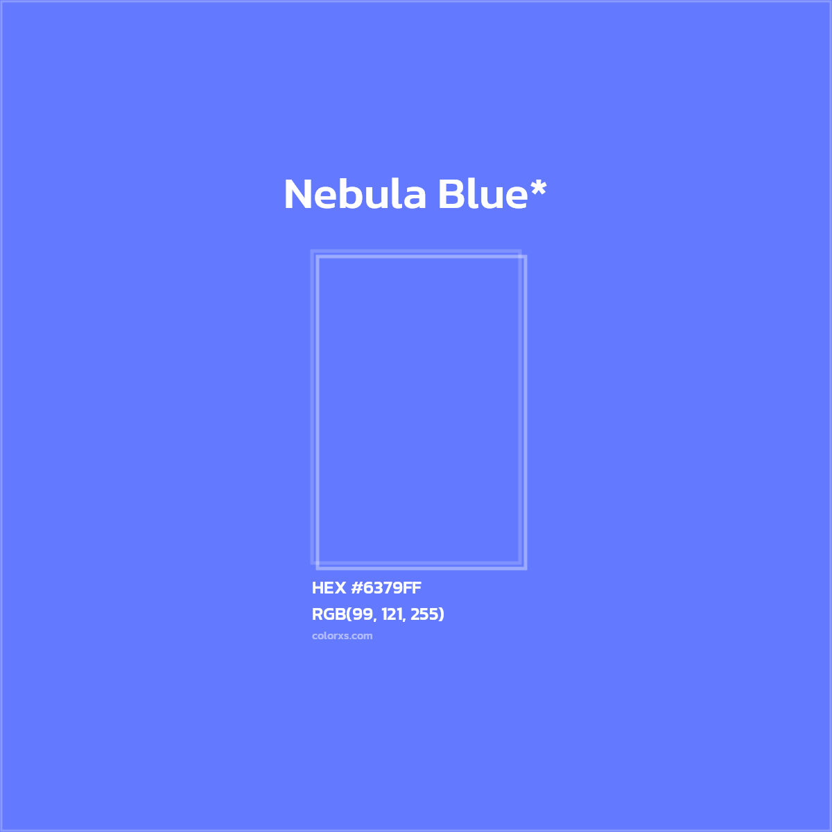 #6379FF hex color. RGB, RYB, CMYK, HSL, HSV codes and color conversions. Matching color names, palettes, paints.