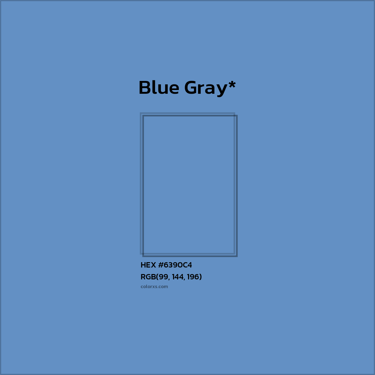 #6390C4 hex color. RGB, RYB, CMYK, HSL, HSV codes and color conversions. Matching color names, palettes, paints.