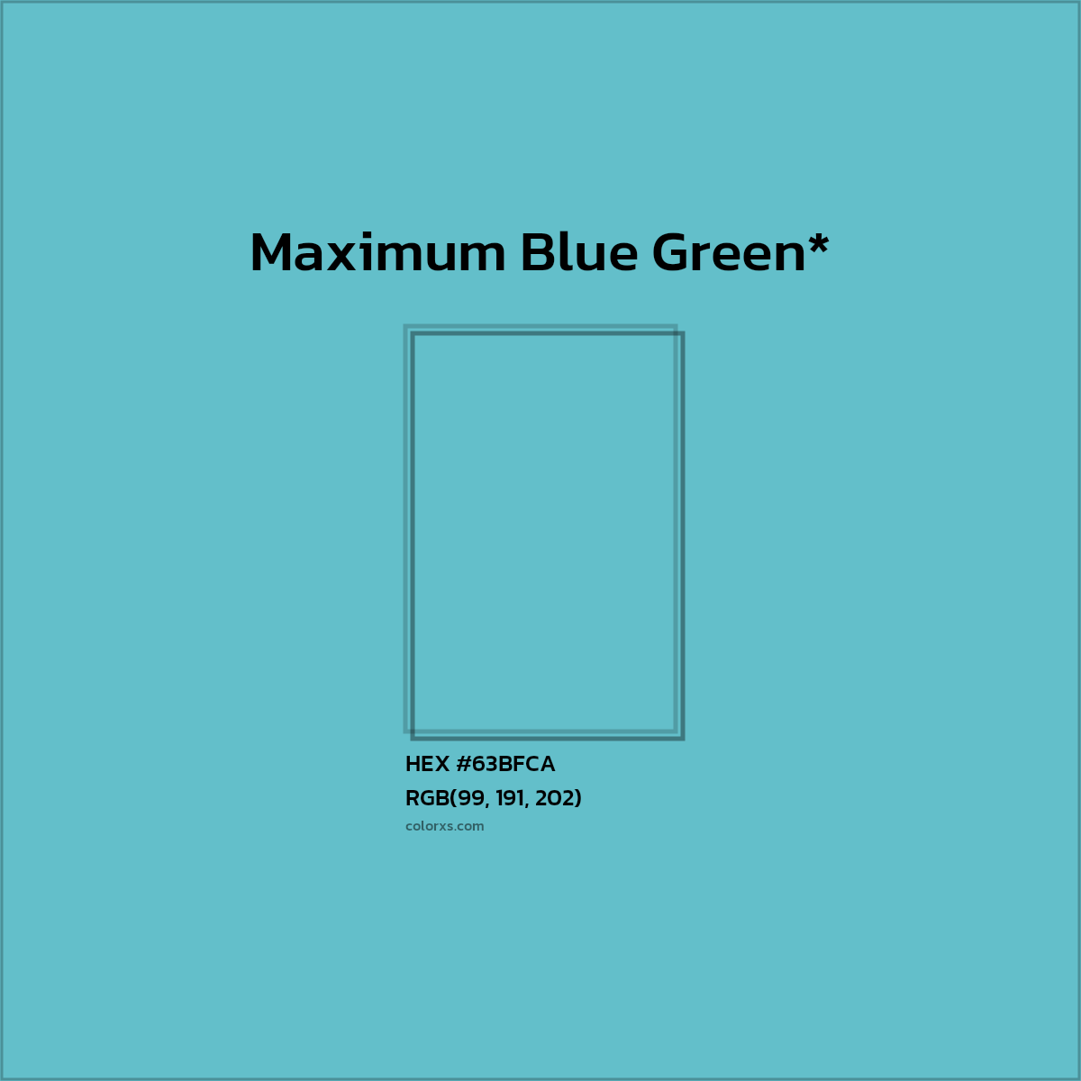 #63BFCA hex color. RGB, RYB, CMYK, HSL, HSV codes and color conversions. Matching color names, palettes, paints.