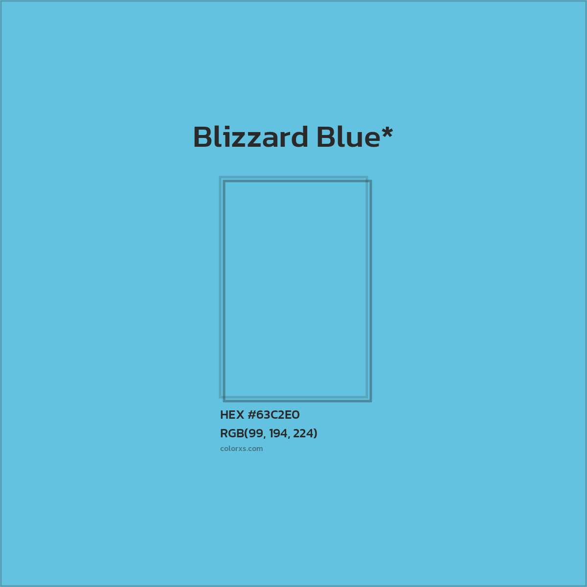#63C2E0 hex color. RGB, RYB, CMYK, HSL, HSV codes and color conversions. Matching color names, palettes, paints.