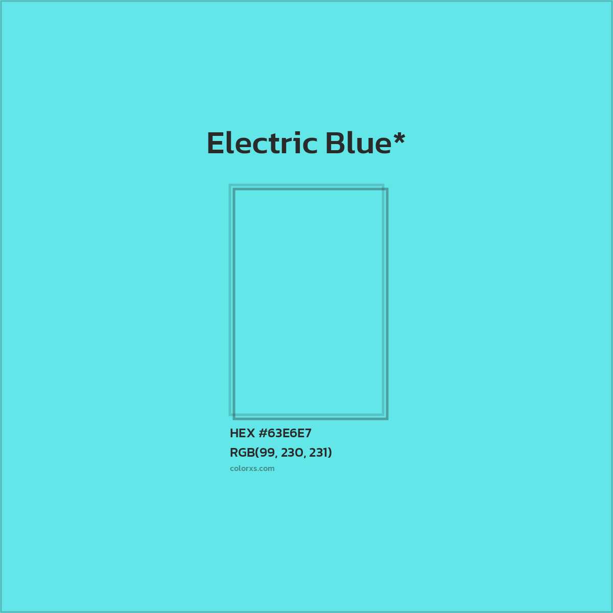 #63E6E7 hex color. RGB, RYB, CMYK, HSL, HSV codes and color conversions. Matching color names, palettes, paints.
