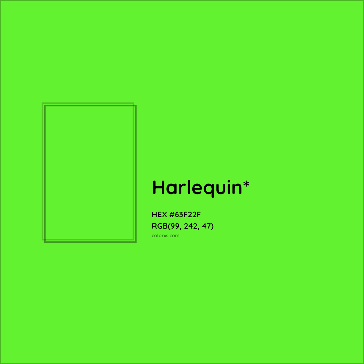 #63F22F hex color. RGB, RYB, CMYK, HSL, HSV codes and color conversions. Matching color names, palettes, paints.