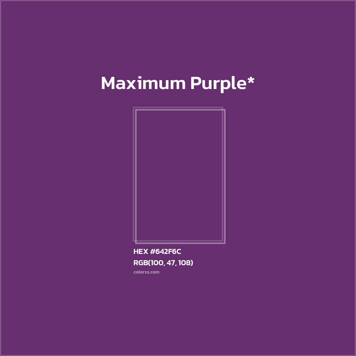 #642F6C hex color. RGB, RYB, CMYK, HSL, HSV codes and color conversions. Matching color names, palettes, paints.