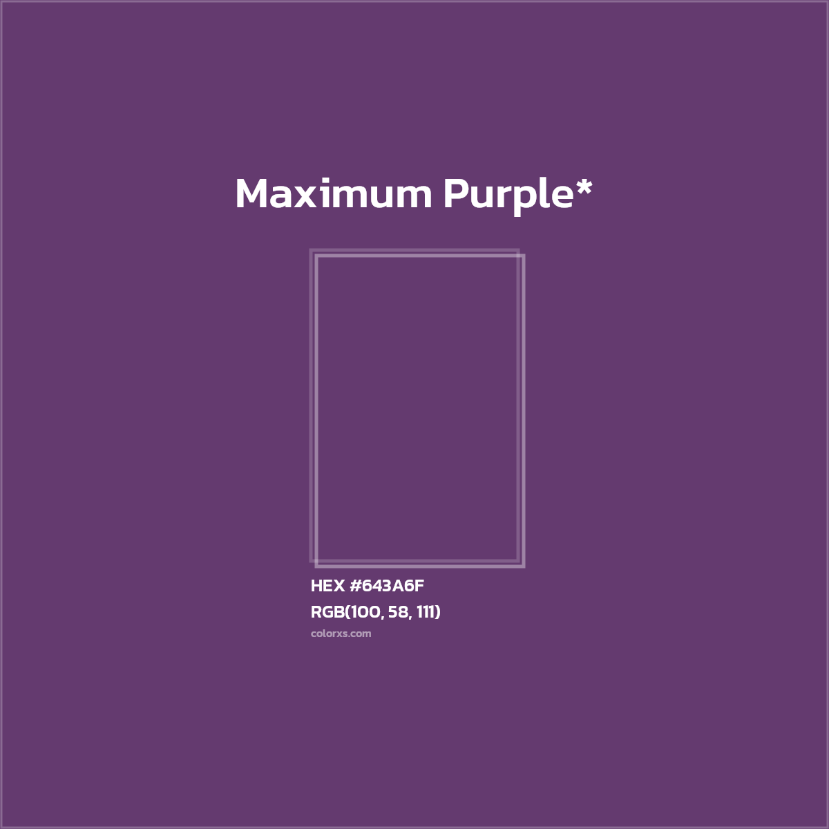 #643A6F hex color. RGB, RYB, CMYK, HSL, HSV codes and color conversions. Matching color names, palettes, paints.