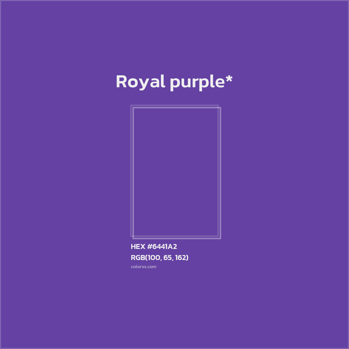 #6441A2 hex color. RGB, RYB, CMYK, HSL, HSV codes and color conversions. Matching color names, palettes, paints.
