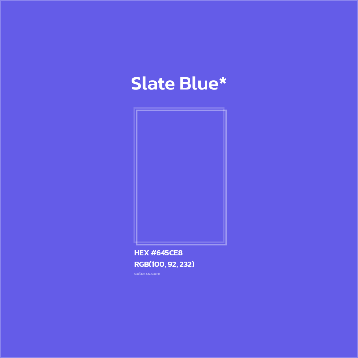 #645CE8 hex color. RGB, RYB, CMYK, HSL, HSV codes and color conversions. Matching color names, palettes, paints.