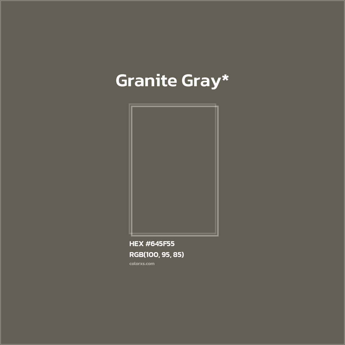 #645F55 hex color. RGB, RYB, CMYK, HSL, HSV codes and color conversions. Matching color names, palettes, paints.