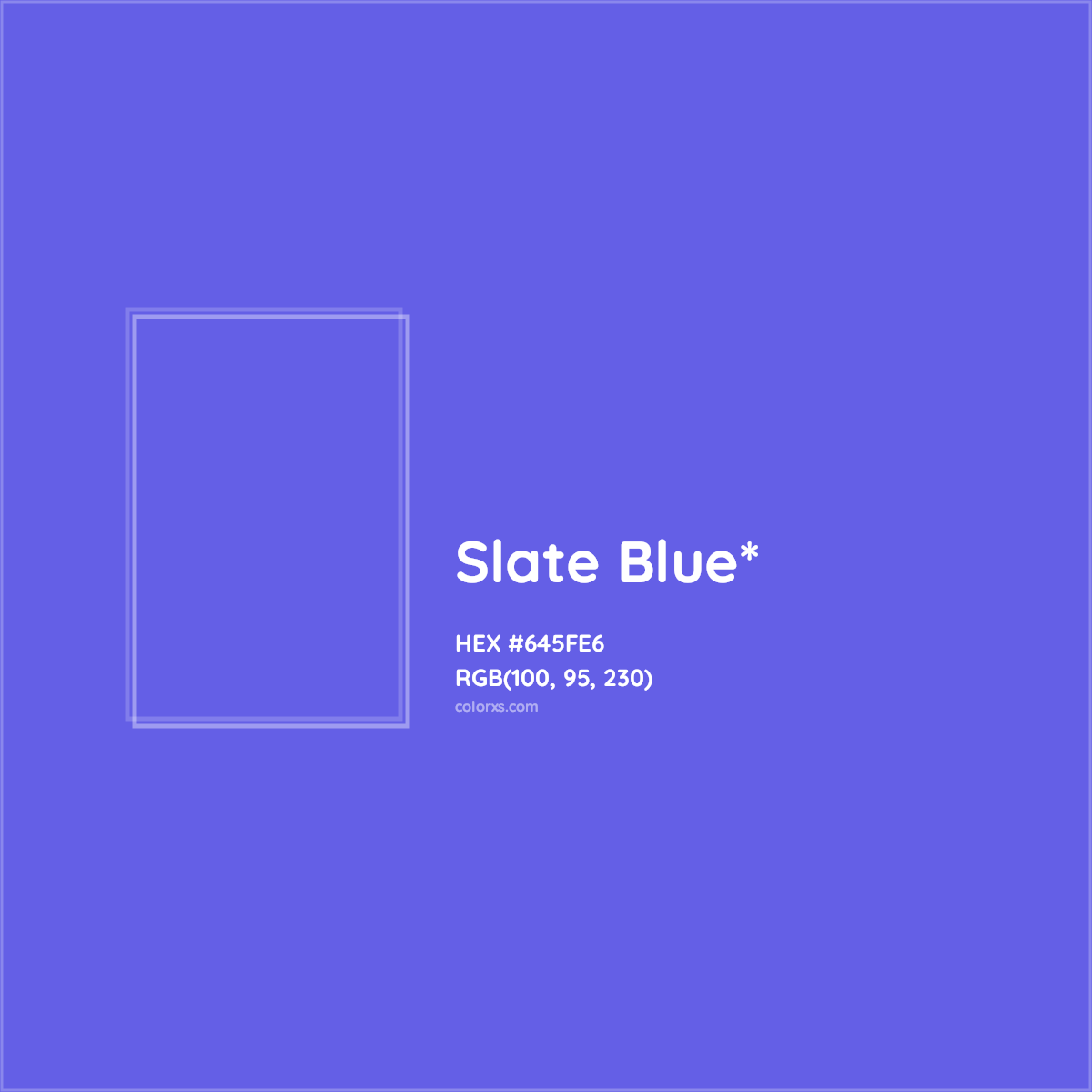 #645FE6 hex color. RGB, RYB, CMYK, HSL, HSV codes and color conversions. Matching color names, palettes, paints.