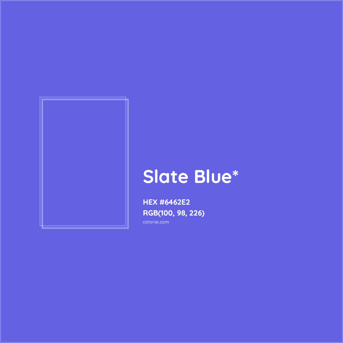 #6462E2 hex color. RGB, RYB, CMYK, HSL, HSV codes and color conversions. Matching color names, palettes, paints.