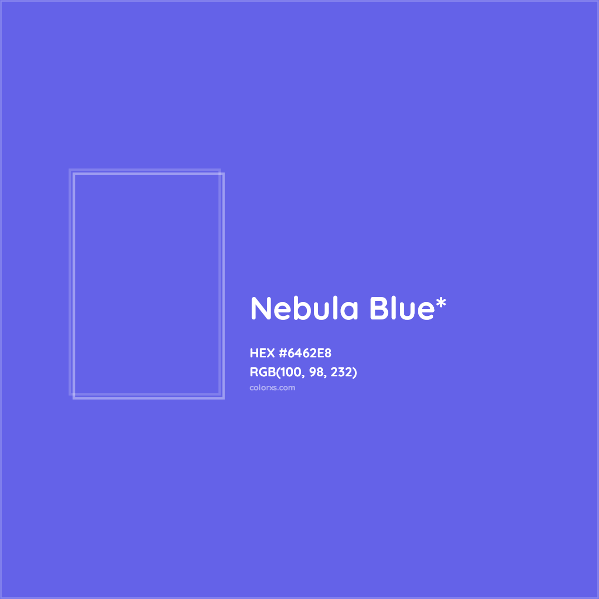 #6462E8 hex color. RGB, RYB, CMYK, HSL, HSV codes and color conversions. Matching color names, palettes, paints.