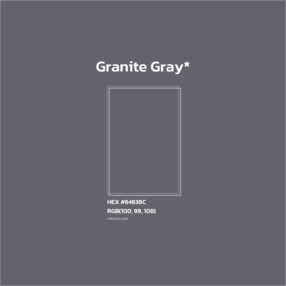 #64636C hex color. RGB, RYB, CMYK, HSL, HSV codes and color conversions. Matching color names, palettes, paints.