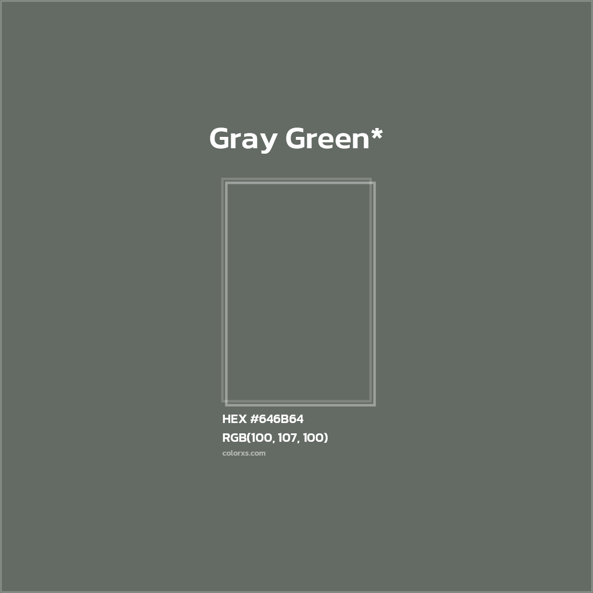 #646B64 hex color. RGB, RYB, CMYK, HSL, HSV codes and color conversions. Matching color names, palettes, paints.