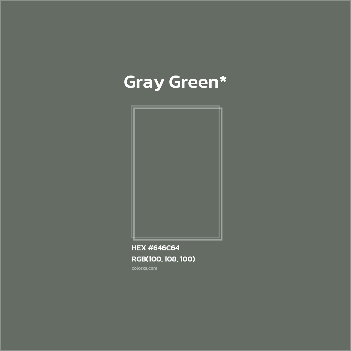 #646C64 hex color. RGB, RYB, CMYK, HSL, HSV codes and color conversions. Matching color names, palettes, paints.