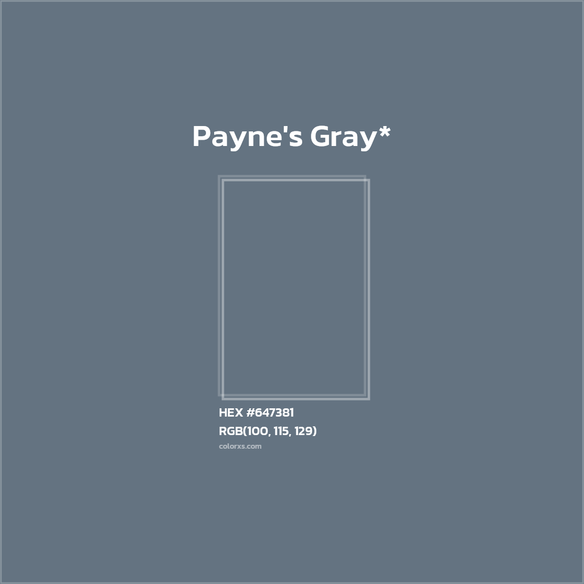 #647381 hex color. RGB, RYB, CMYK, HSL, HSV codes and color conversions. Matching color names, palettes, paints.