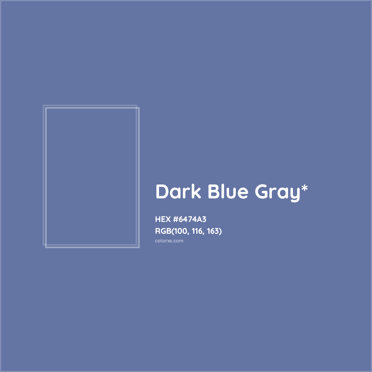 #6474A3 hex color. RGB, RYB, CMYK, HSL, HSV codes and color conversions. Matching color names, palettes, paints.