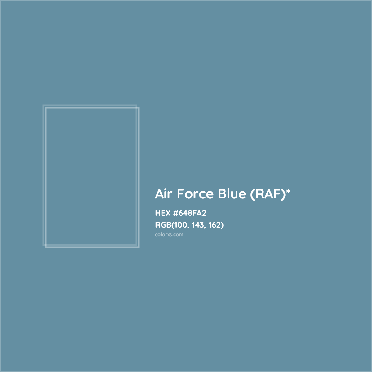 #648FA2 hex color. RGB, RYB, CMYK, HSL, HSV codes and color conversions. Matching color names, palettes, paints.