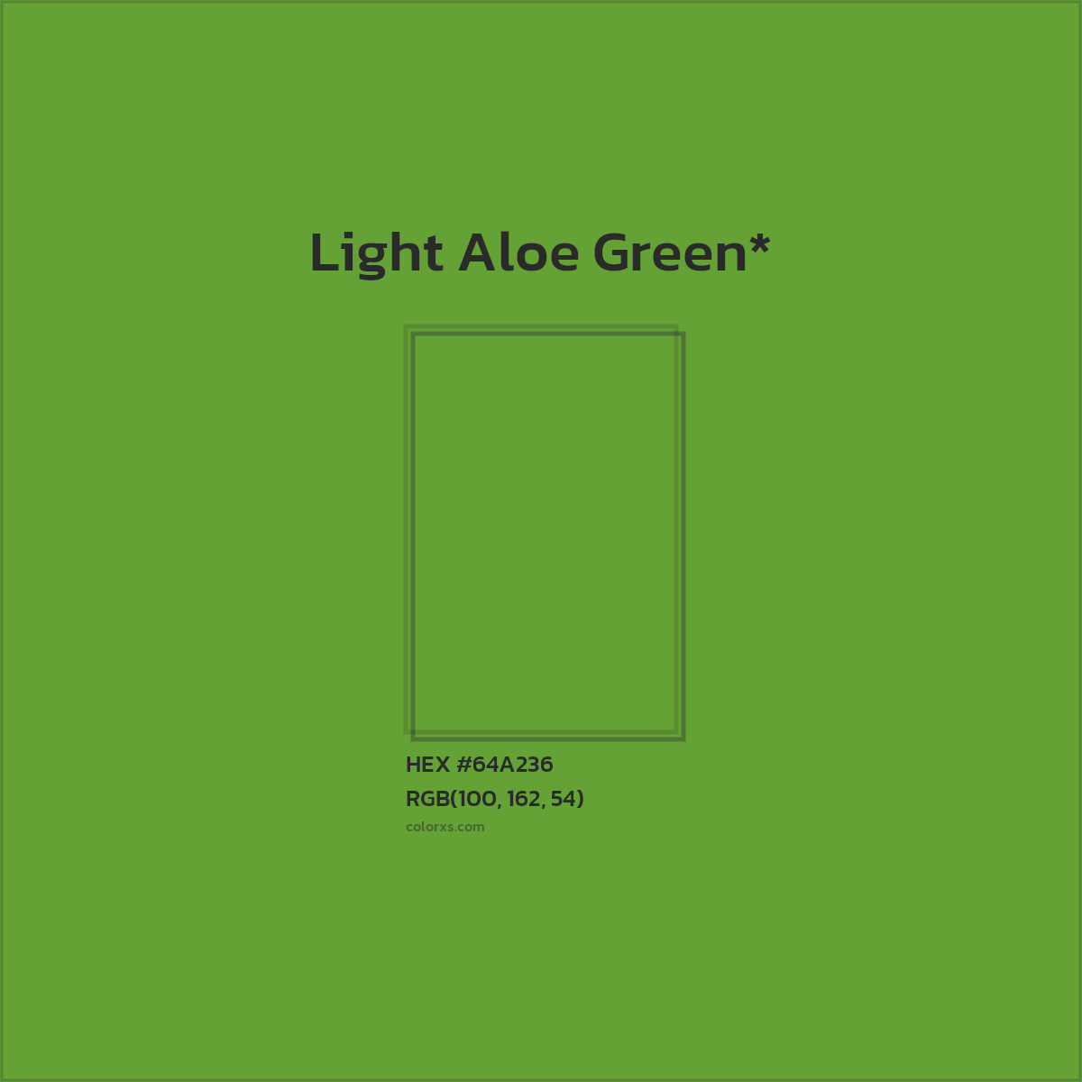 #64A236 hex color. RGB, RYB, CMYK, HSL, HSV codes and color conversions. Matching color names, palettes, paints.