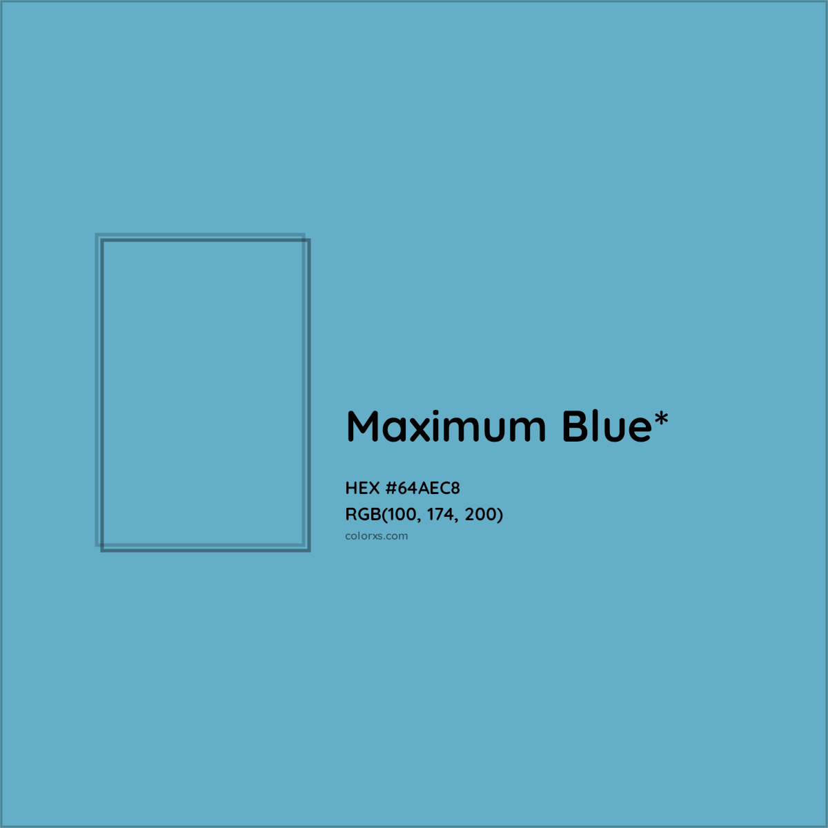 #64AEC8 hex color. RGB, RYB, CMYK, HSL, HSV codes and color conversions. Matching color names, palettes, paints.