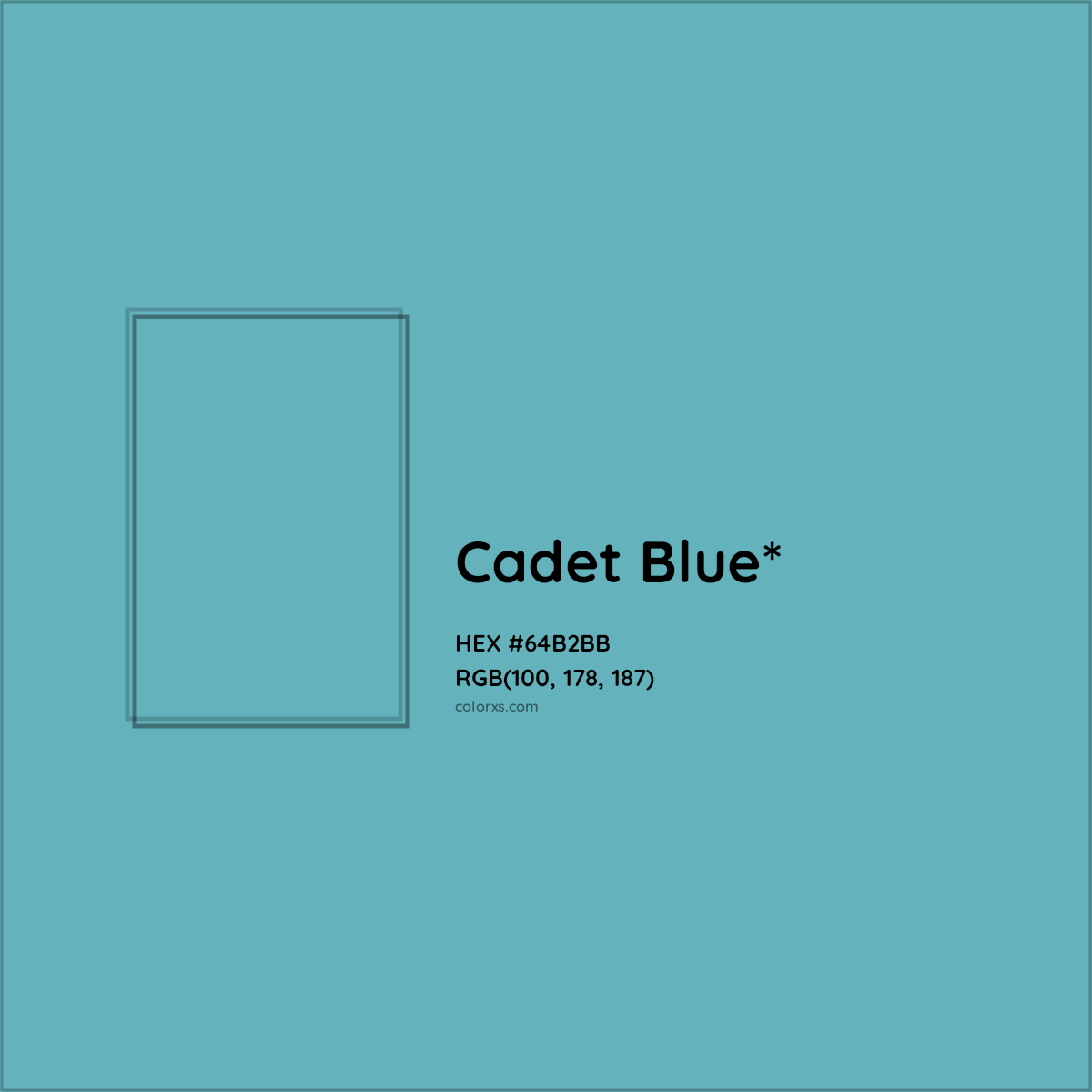 #64B2BB hex color. RGB, RYB, CMYK, HSL, HSV codes and color conversions. Matching color names, palettes, paints.