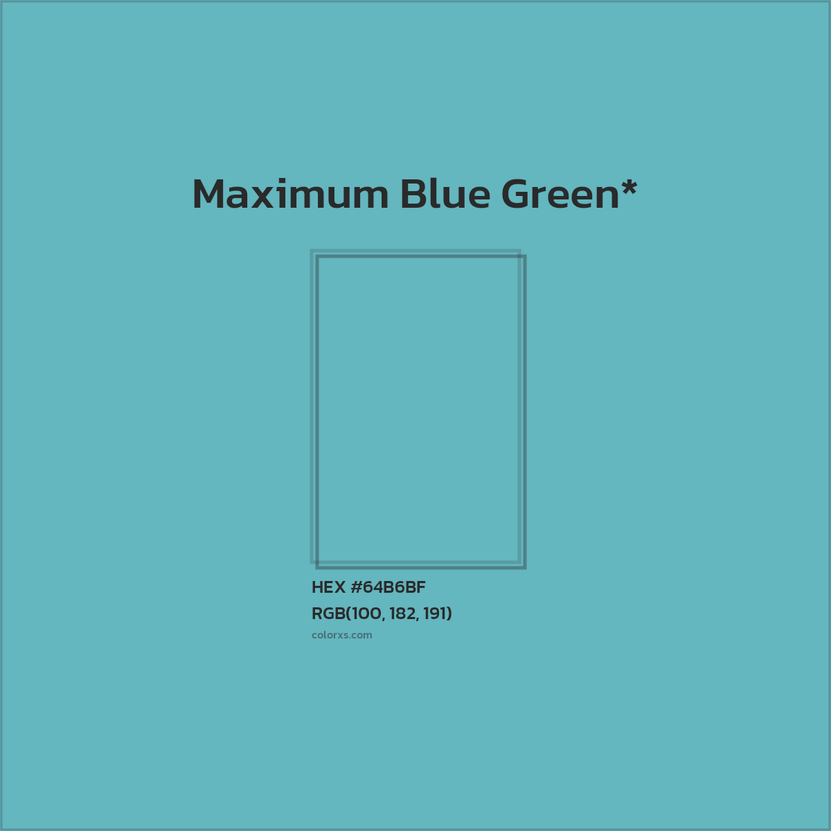 #64B6BF hex color. RGB, RYB, CMYK, HSL, HSV codes and color conversions. Matching color names, palettes, paints.