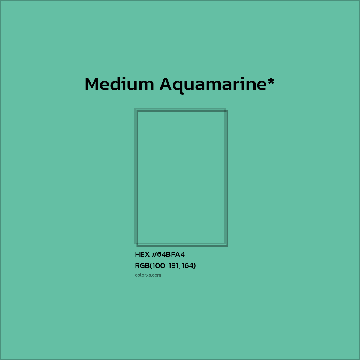#64BFA4 hex color. RGB, RYB, CMYK, HSL, HSV codes and color conversions. Matching color names, palettes, paints.