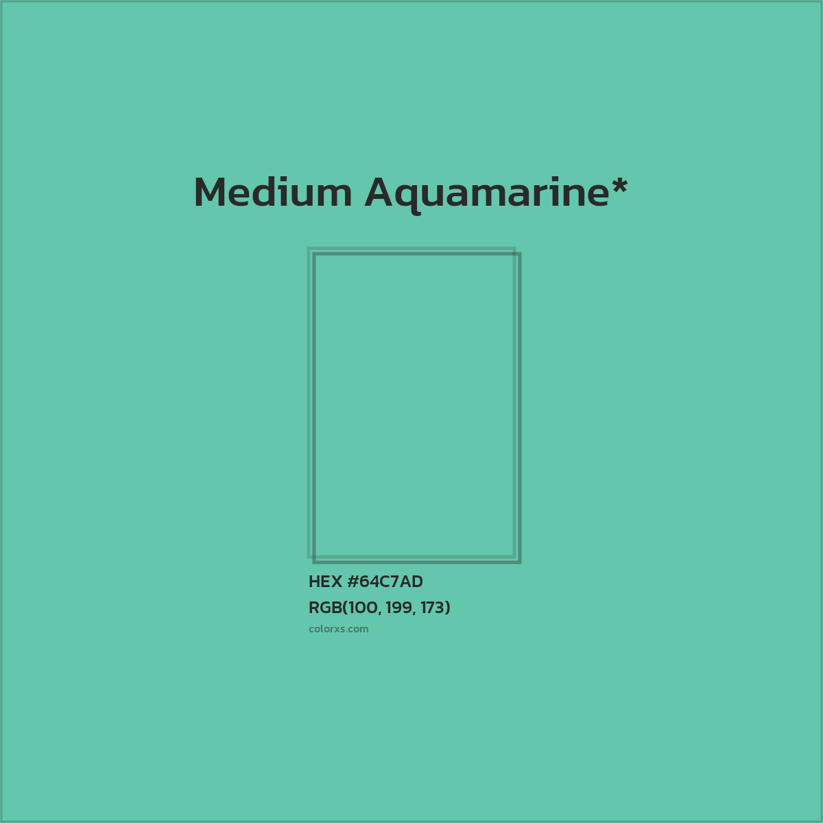 #64C7AD hex color. RGB, RYB, CMYK, HSL, HSV codes and color conversions. Matching color names, palettes, paints.