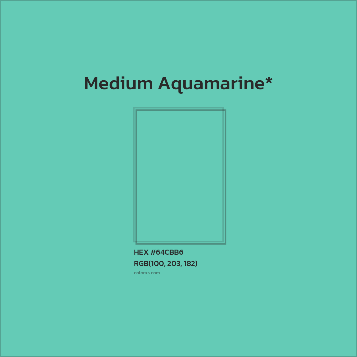 #64CBB6 hex color. RGB, RYB, CMYK, HSL, HSV codes and color conversions. Matching color names, palettes, paints.